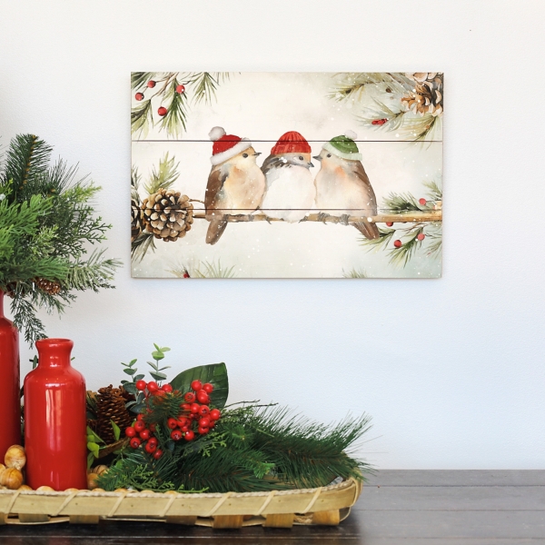 Christmas Birds Wood Wall Art Print