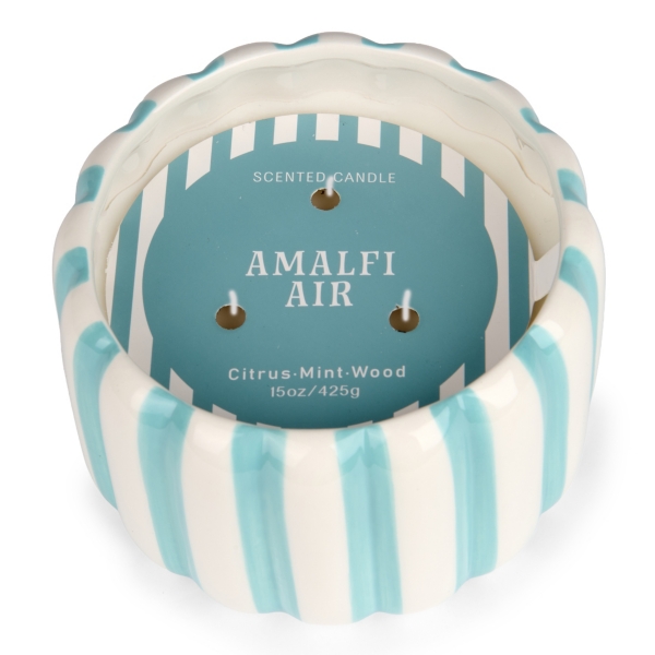 Turquoise Stripe Ceramic 3-Wick Jar Candle