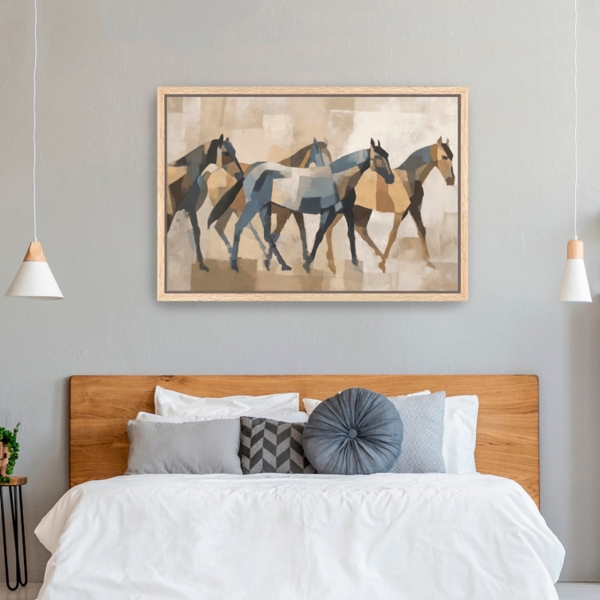 Four Horses Framed Canvas Art Print