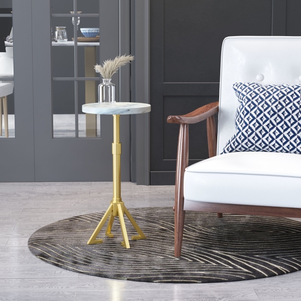 White Marble and Gold Metal Maurice End Table