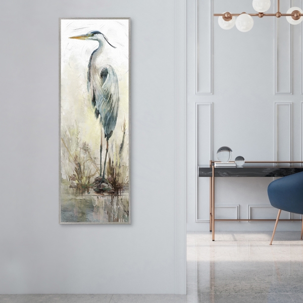 Heron on Perch Framed Canvas Art Print