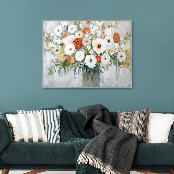 Ivory & Ruby Floral Framed Canvas Art Print