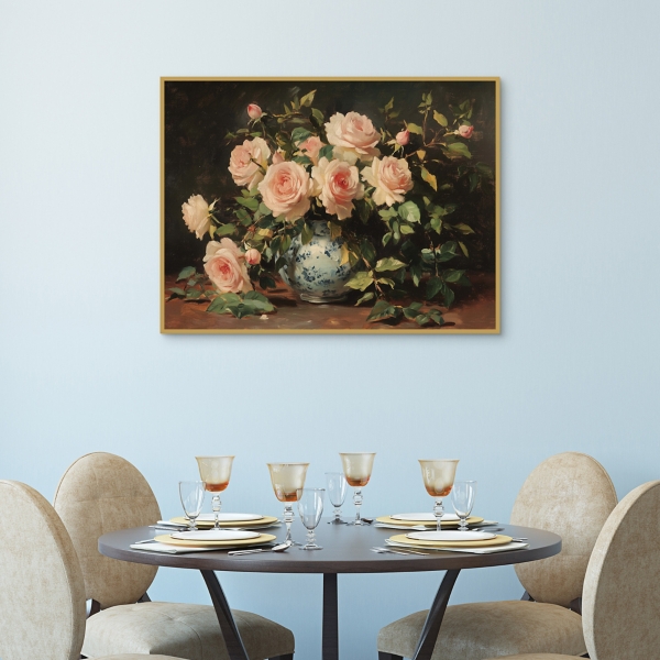 Pink Rose Bouquet Framed Canvas Art Print