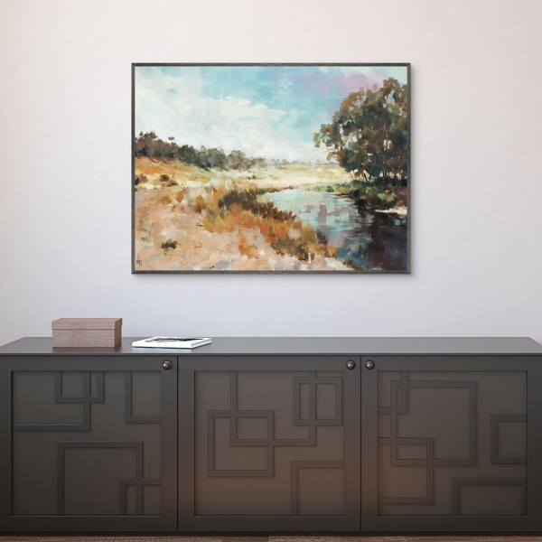 View by the Pond Framed Canvas Art Print