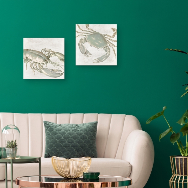 Green Crab & Lobster Canvas Art Prints, Set of 2