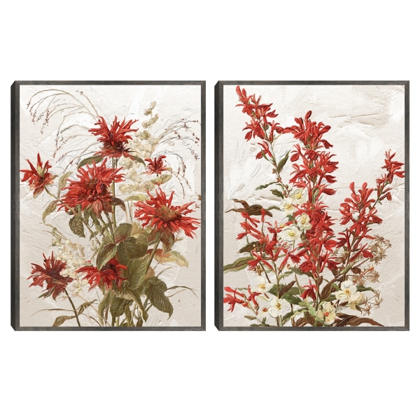 Ruby Floral Framed Canvas Art Prints, Set of 2
