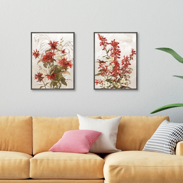 Ruby Floral Framed Canvas Art Prints, Set of 2
