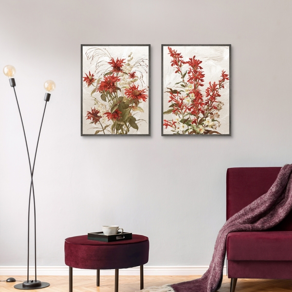 Ruby Floral Framed Canvas Art Prints, Set of 2