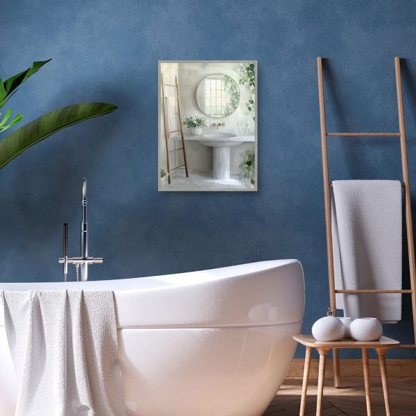 Country Bath Framed Canvas Art Print