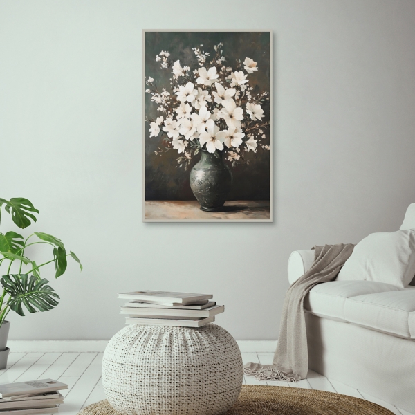 Elegant White Bouquet Framed Canvas Art Print