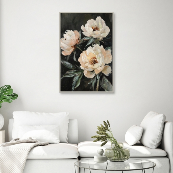 Peach Roses Framed Canvas Art Print