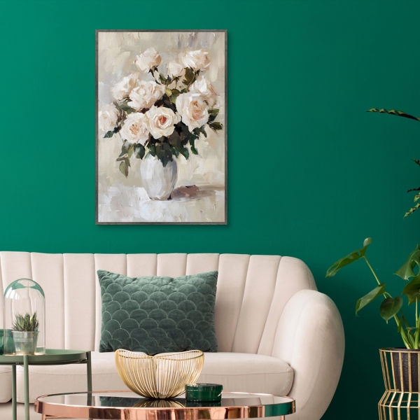 Peachy Roses Framed Canvas Art Print