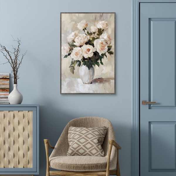 Peachy Roses Framed Canvas Art Print