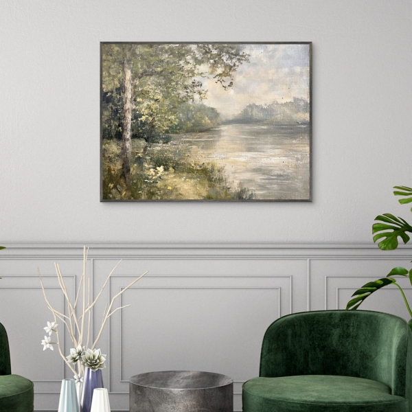 Green Lake Framed Canvas Art Print