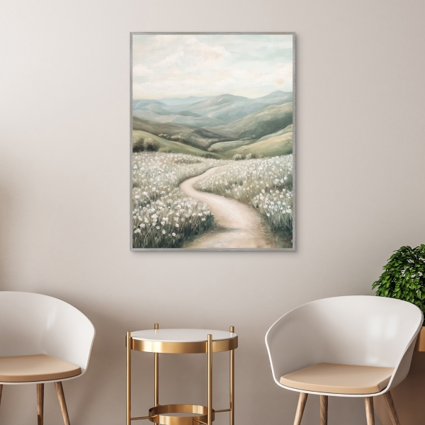 White Wildflowers Framed Canvas Art Print