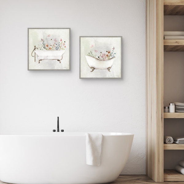 Botanical Bath Framed Canvas Art Prints, Set of 2