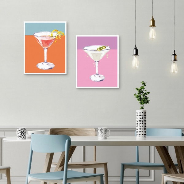 Neon Cosmo & Martini Framed Art Prints, Set of 2