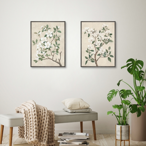 Tree Blossoms Framed Canvas Art Prints, Set of 2