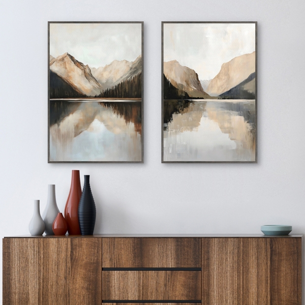 Rustic Mountains Framed Canvas Prints, Set of 2