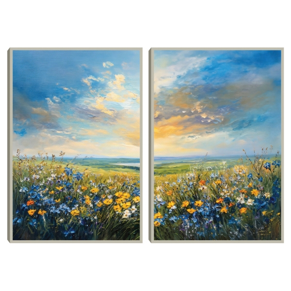 Wildflower Horizon Framed Canvas Prints, Set of 2