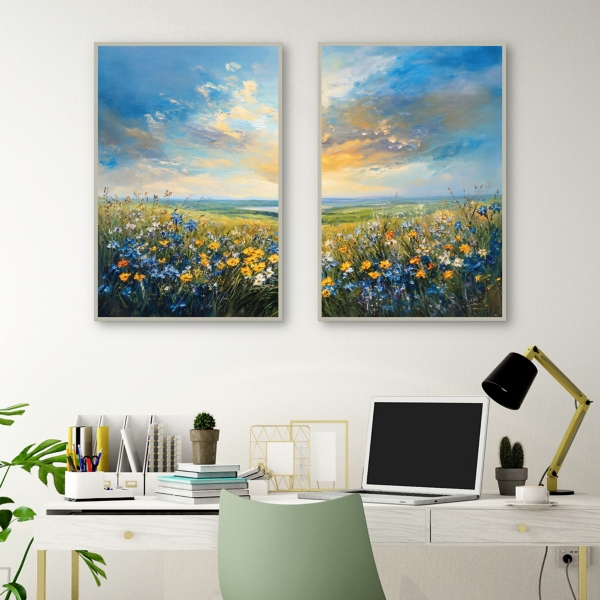 Wildflower Horizon Framed Canvas Prints, Set of 2