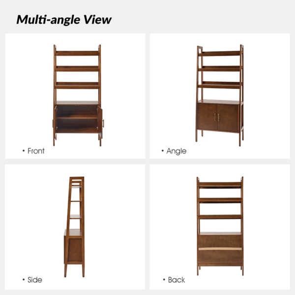 Walnut Jozef Ladder Bookcase with Cabinet