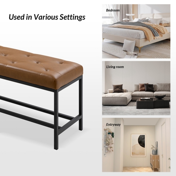 Tufted Camel Faux Leather Jakob Metal Bench