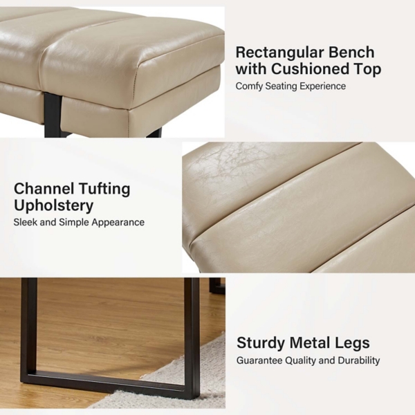 Beige Faux Leather Lauren Metal Bench