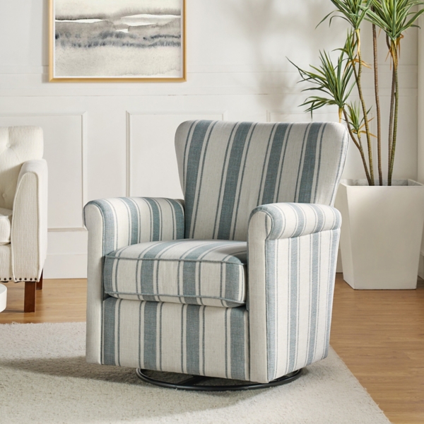 Blue Striped Samantha Upholstered Swivel Chair