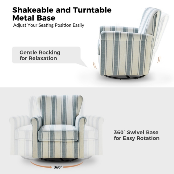 Blue Striped Samantha Upholstered Swivel Chair