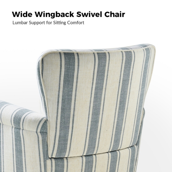 Blue Striped Samantha Upholstered Swivel Chair