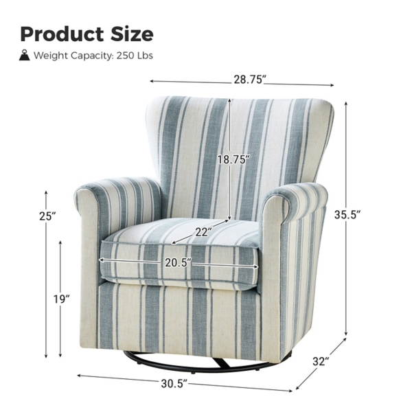 Blue Striped Samantha Upholstered Swivel Chair