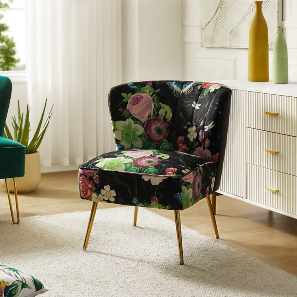 Black Floral Amata Accent Chair