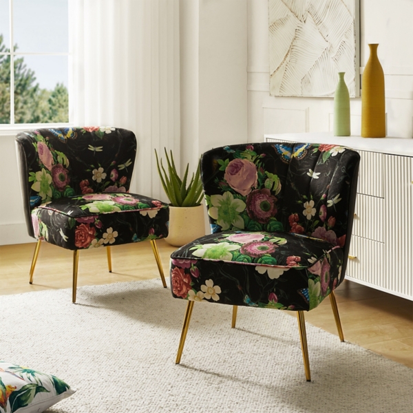 Black Floral Amata Accent Chair