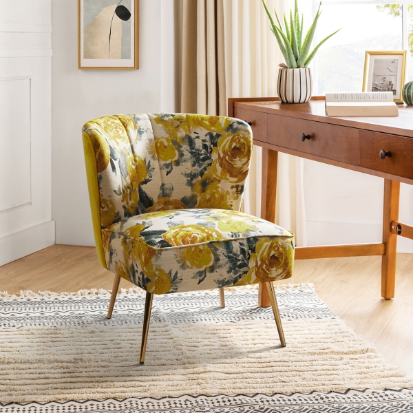 Yellow Floral Amata Accent Chair