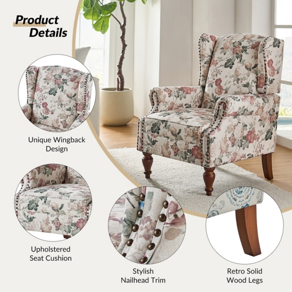 Floral Theodor Wingback Accent Chair