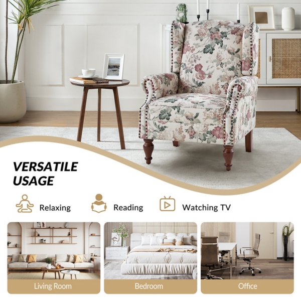 Floral Theodor Wingback Accent Chair