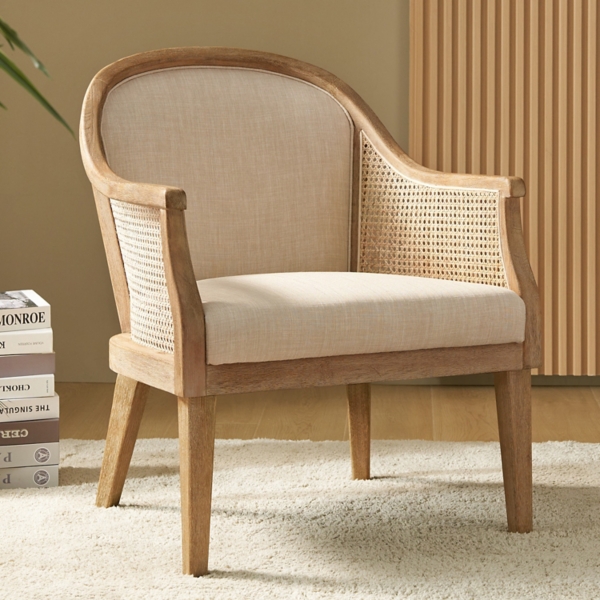 Linen & Rattan Solid Wood Xaver Accent Chair