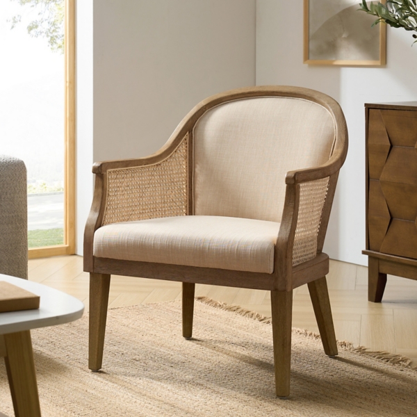 Linen & Rattan Solid Wood Xaver Accent Chair