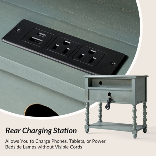 Blue Wood Gwen Charging End Table