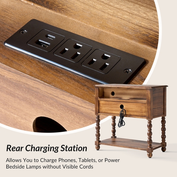 Kirkland's Walnut Wood Gwen Charging End Table In Brown