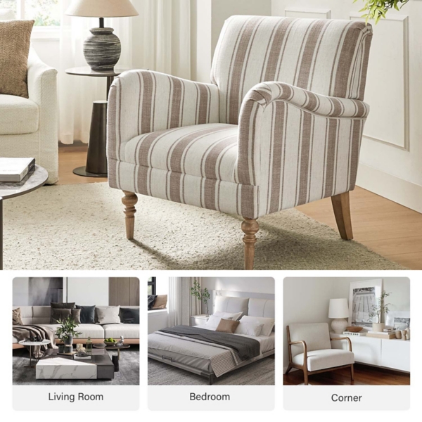 Tan Striped Quentin Armchair