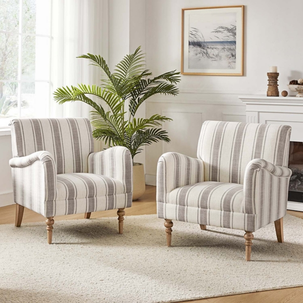 Tan Striped Quentin Armchair