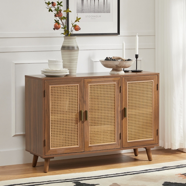 Wood and Rattan 3-Door Carlo Cabinet
