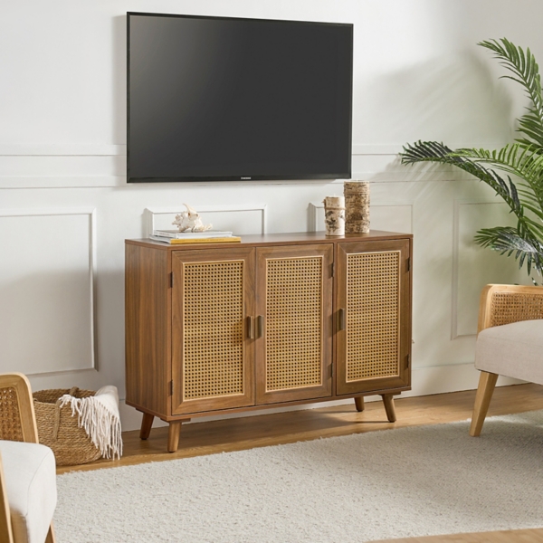 Wood and Rattan 3-Door Carlo Cabinet