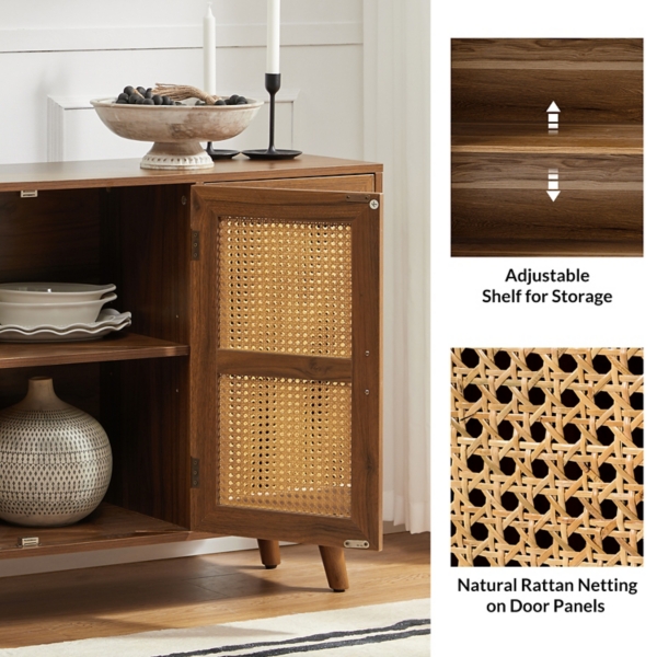 Wood and Rattan 3-Door Carlo Cabinet