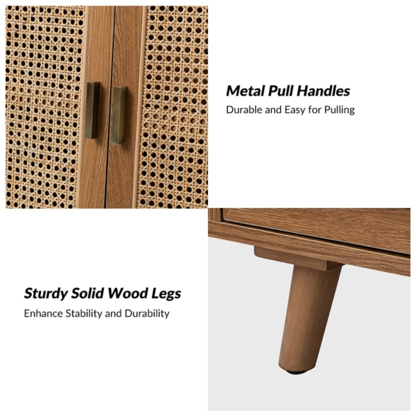 Wood and Rattan 3-Door Carlo Cabinet