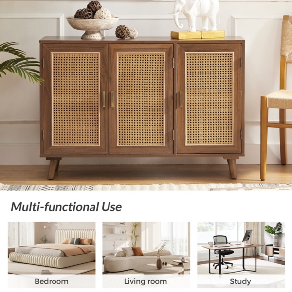 Wood and Rattan 3-Door Carlo Cabinet