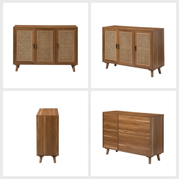 Wood and Rattan 3-Door Carlo Cabinet