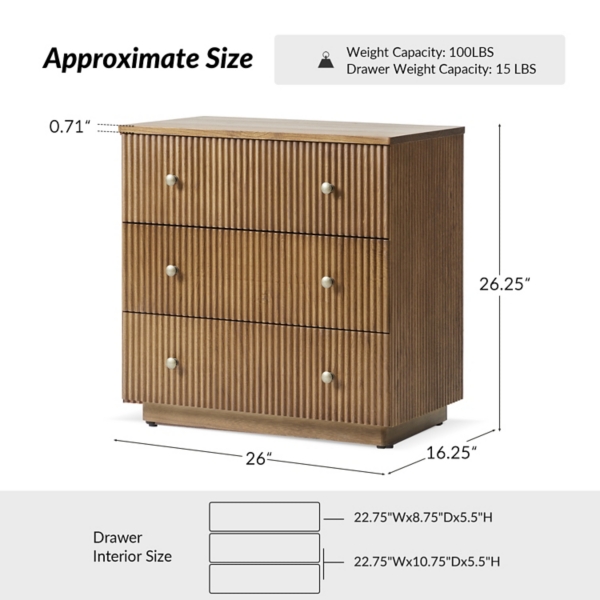 Acorn Brown 3-Drawer Albert Charging Nightstand